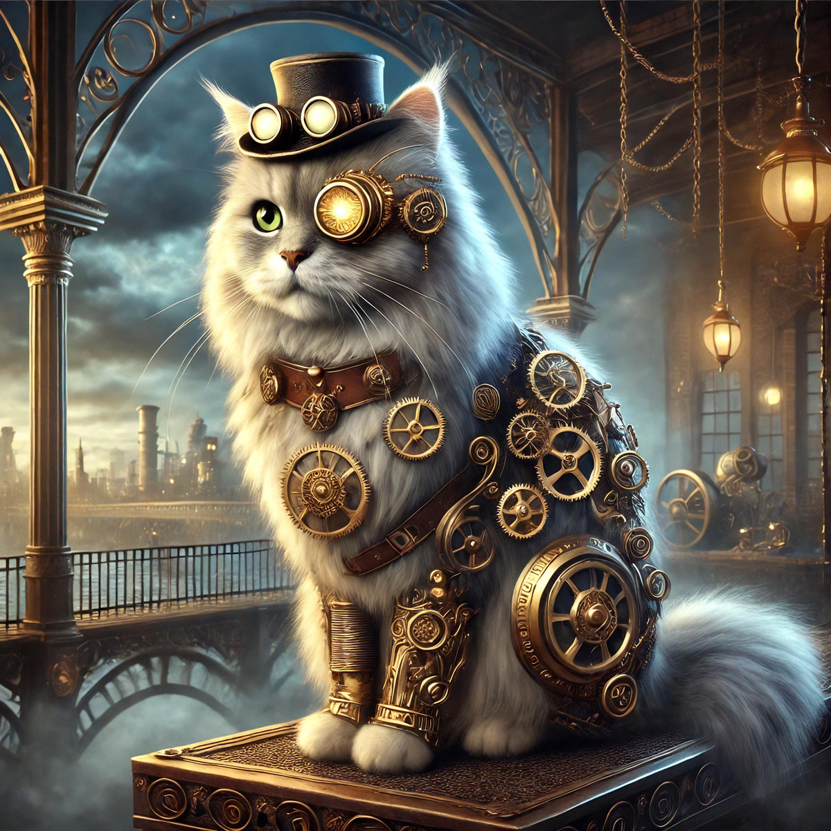 Steampunk Cat Art Print: Victorian Clockwork Feline (Digital Download)