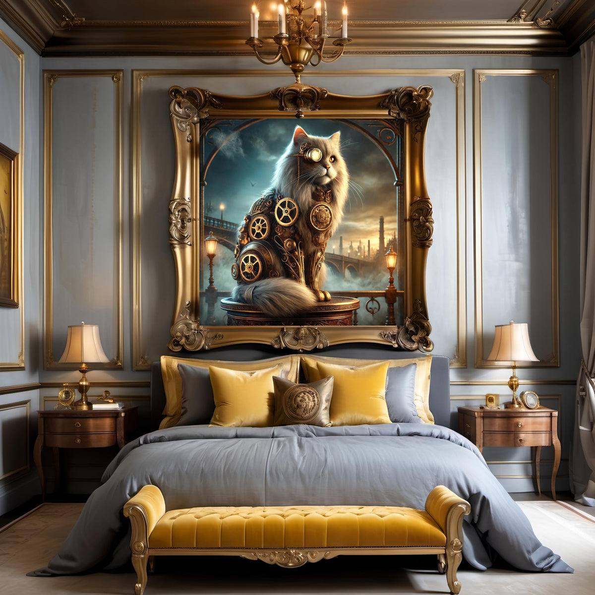 Steampunk Cat Wall Art: Victorian Clockwork Feline (Digital Print)