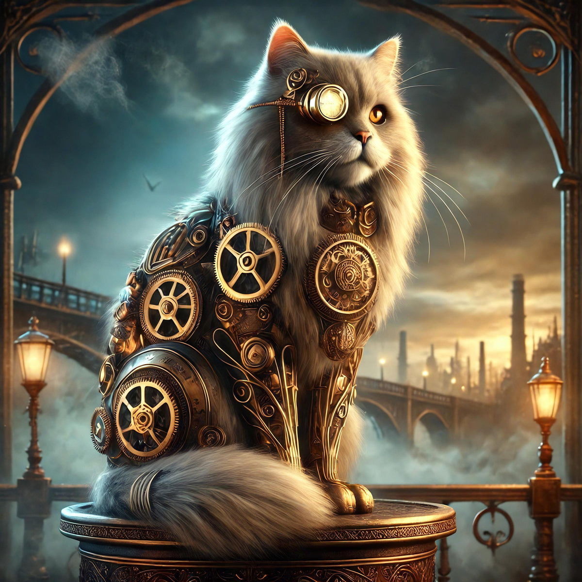 Steampunk Cat Wall Art: Victorian Clockwork Feline (Digital Print)