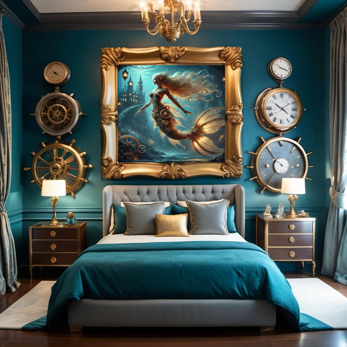 Steampunk Mermaid Art: Clockwork Ocean Goddess (Digital Download)