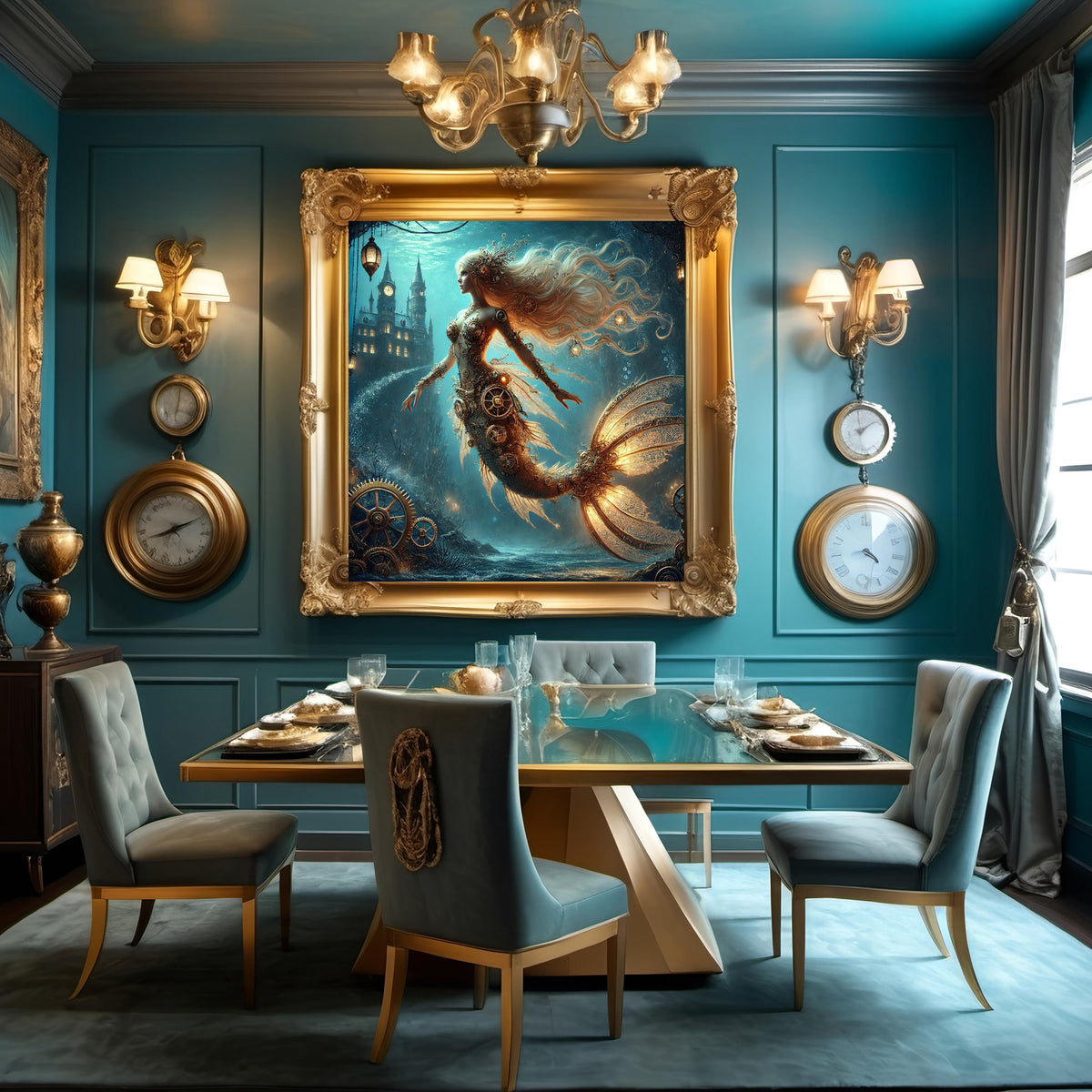 Steampunk Mermaid Art: Clockwork Ocean Goddess (Digital Download)