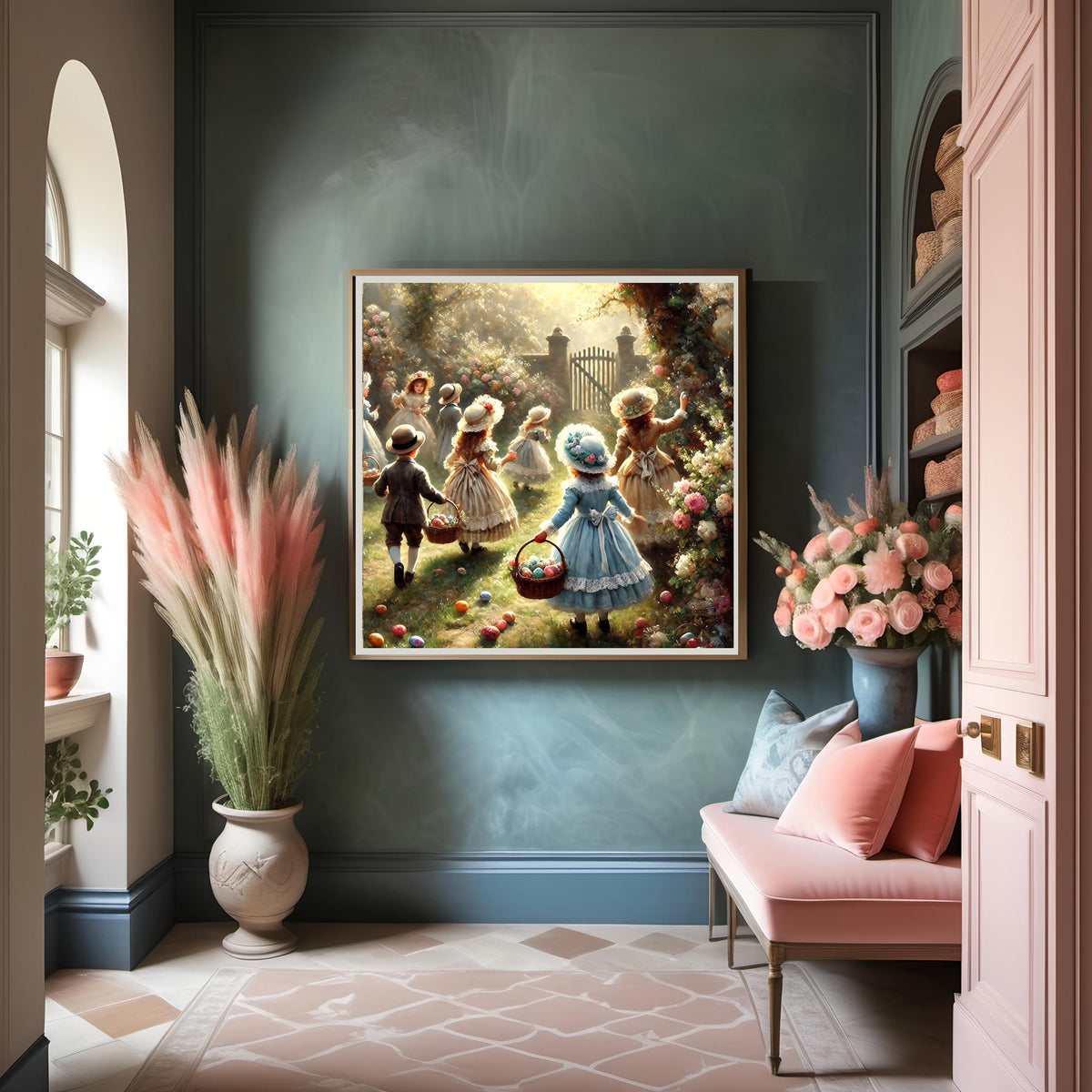 Victorian Easter Egg Hunt Print: Vintage Children's Garden Art (Digital Download)