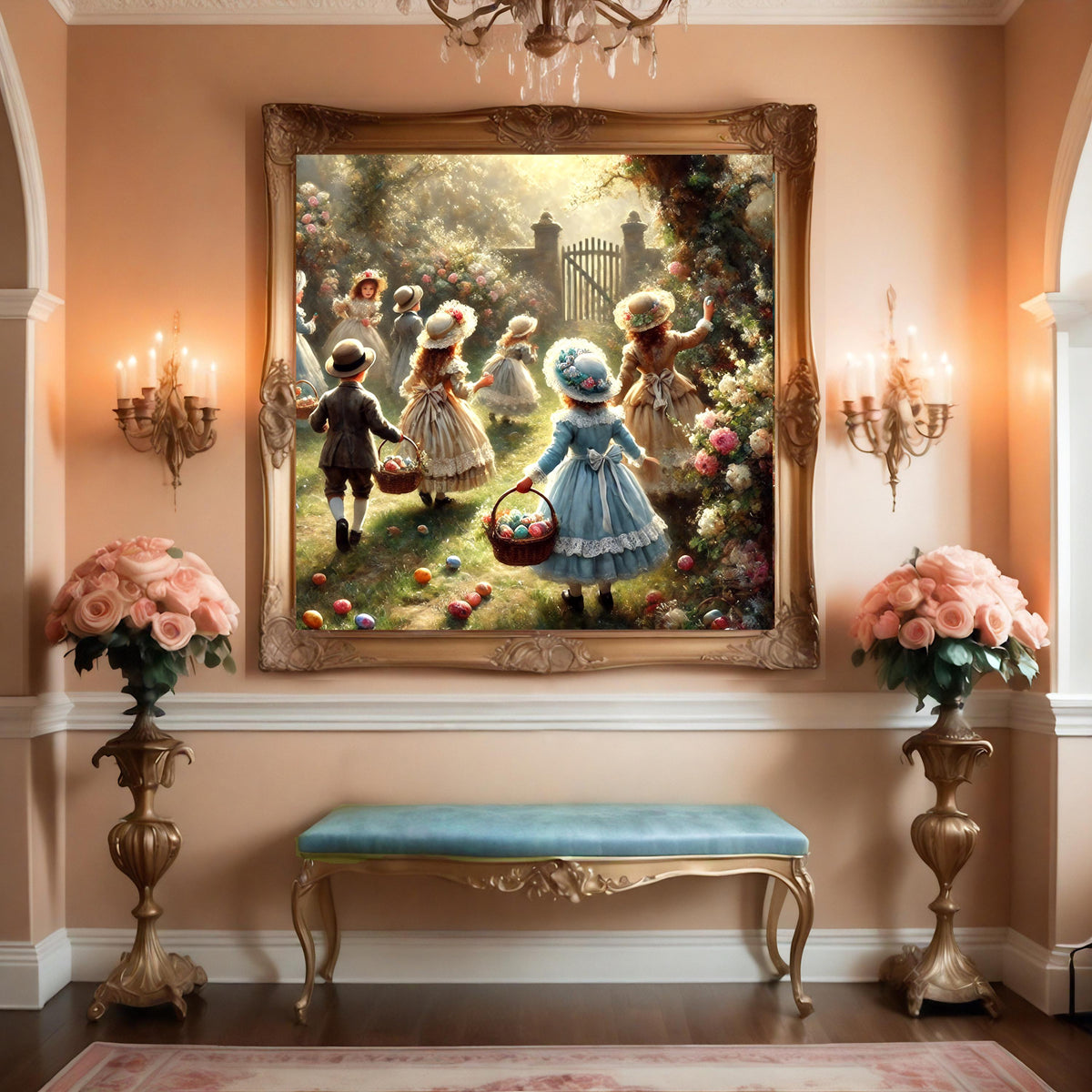 Victorian Easter Egg Hunt Print: Vintage Children's Garden Art (Digital Download)