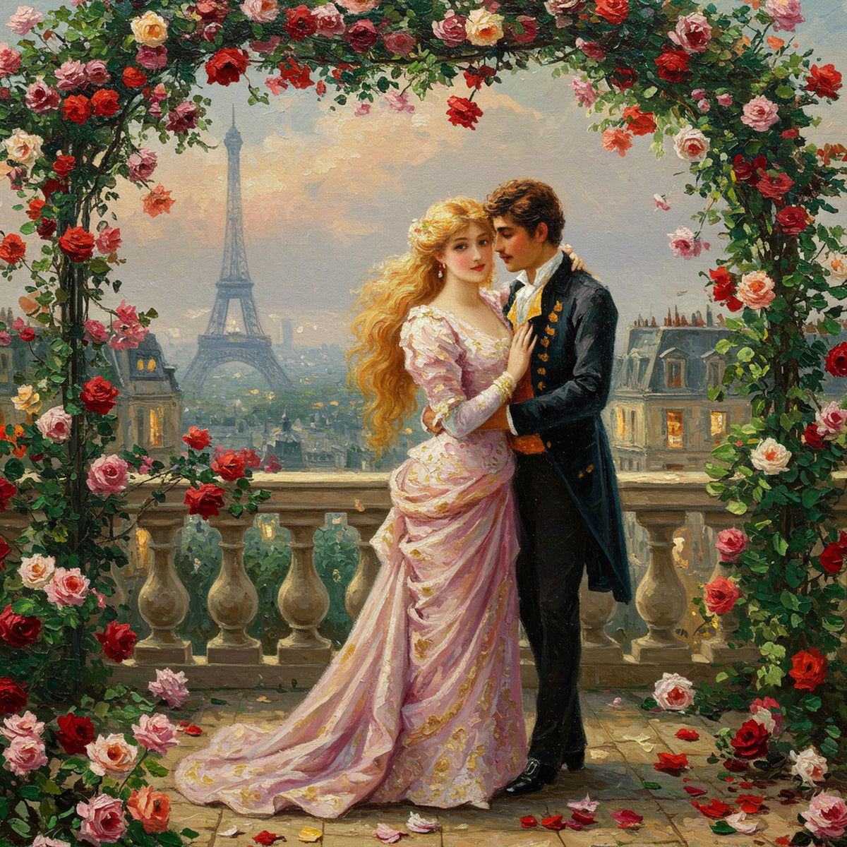 Parisian Balcony Kiss: Vintage Romance Digital Print (Instant Download)