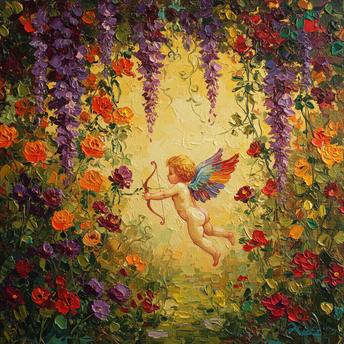 Cupid's Garden Digital Print: Romantic Floral Impressionist Art (Digital Download)