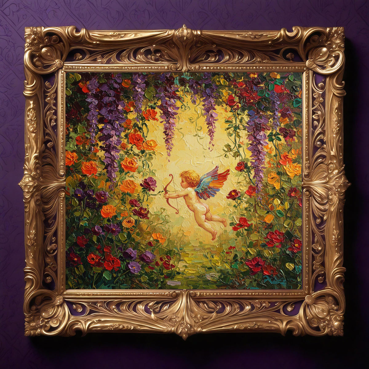 Cupid's Garden Digital Print: Romantic Floral Impressionist Art (Digital Download)