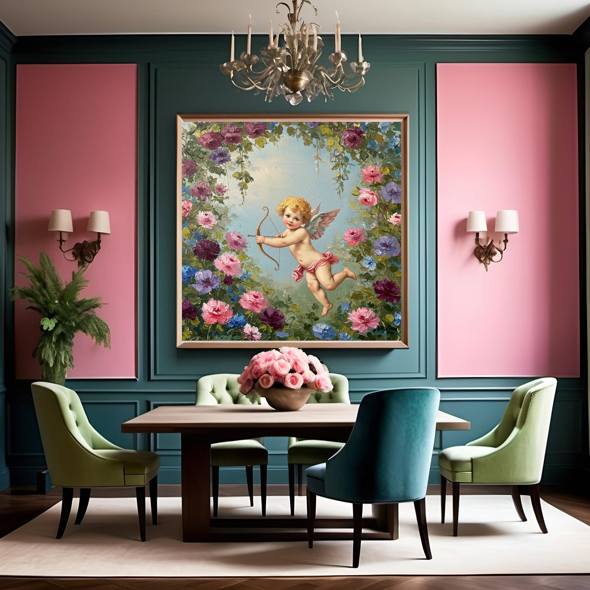 Vintage Cupid Floral Print: Romantic Rococo Angel Wall Art (Digital Download)