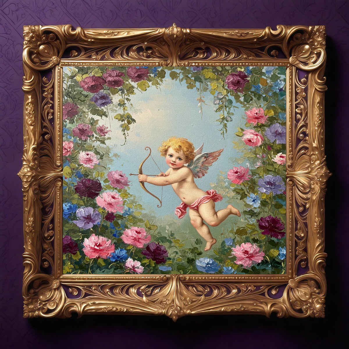Vintage Cupid Floral Print: Romantic Rococo Angel Wall Art (Digital Download)
