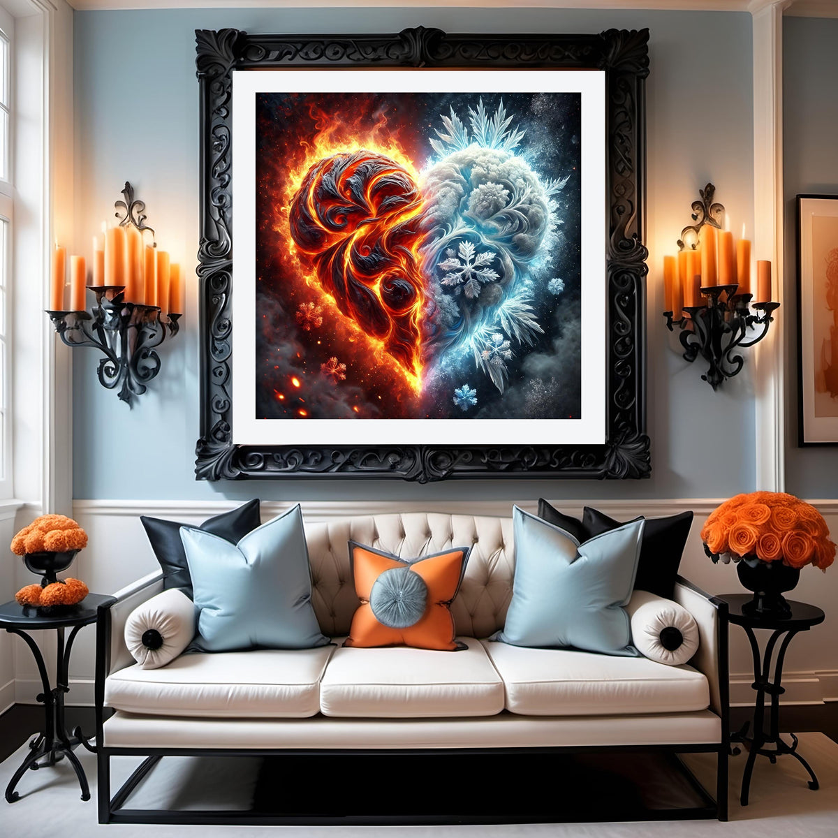 Fire and Ice Heart Print: Cosmic Galaxy Wall Art (Digital Download)