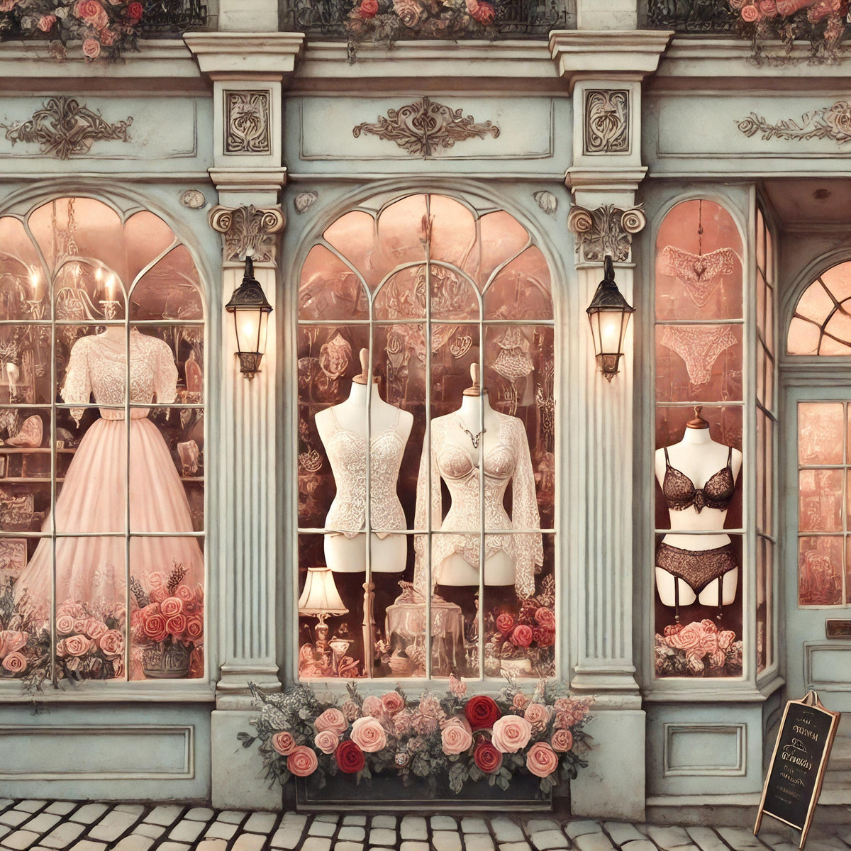 Paris Lingerie Shop Window Art Print, French Boudoir Fashion Illustration