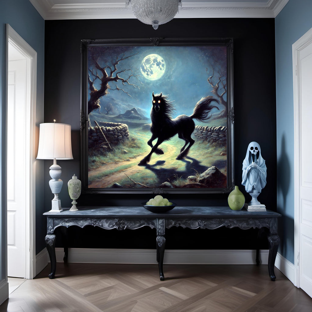 Mythical Púca Black Horse Print: Celtic Folklore Wall Art (Digital Download)