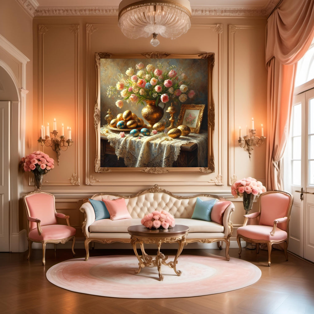 Victorian Easter Egg Still Life Print: Baroque Floral Wall Art (Digital Download)