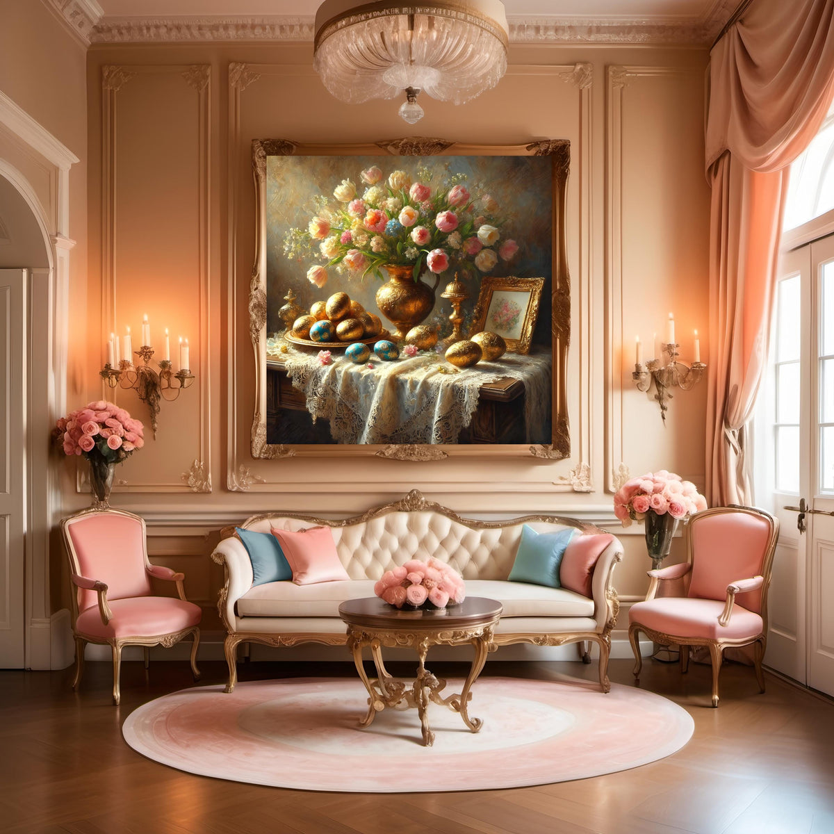 Victorian Easter Egg Still Life Print: Baroque Floral Wall Art (Digital Download)