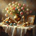 Victorian Easter Egg Still Life Print: Baroque Floral Wall Art (Digital Download)
