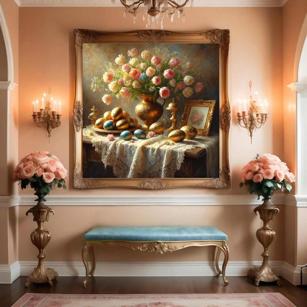 Victorian Easter Egg Still Life Print: Baroque Floral Wall Art (Digital Download)