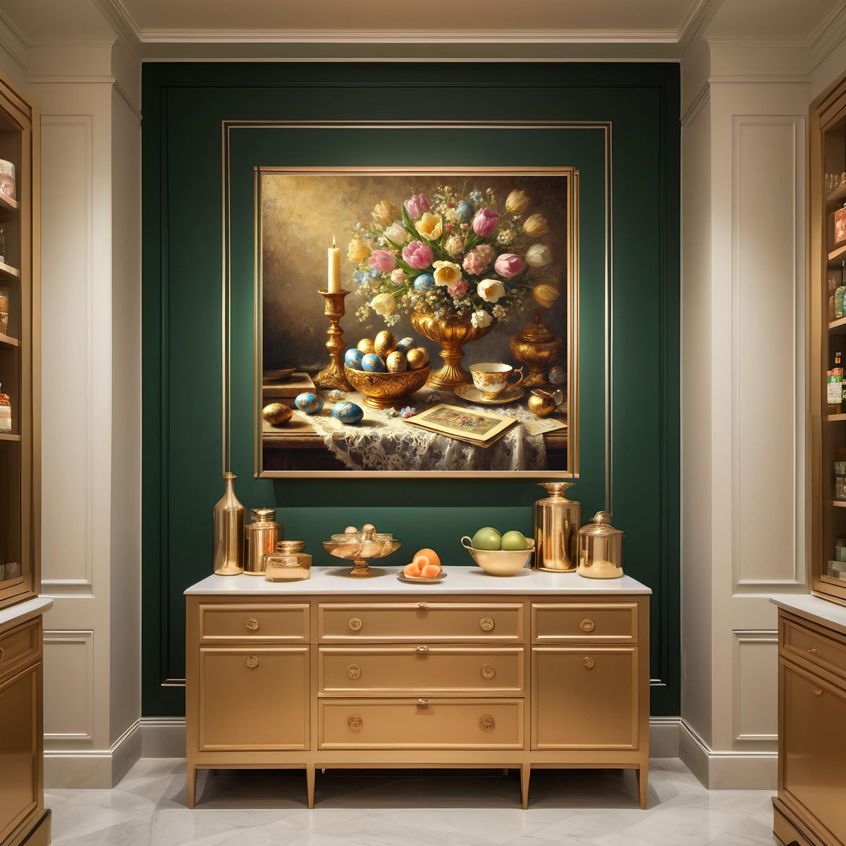 Victorian Easter Egg Still Life Print: Baroque Floral Gold Décor (Digital Download)