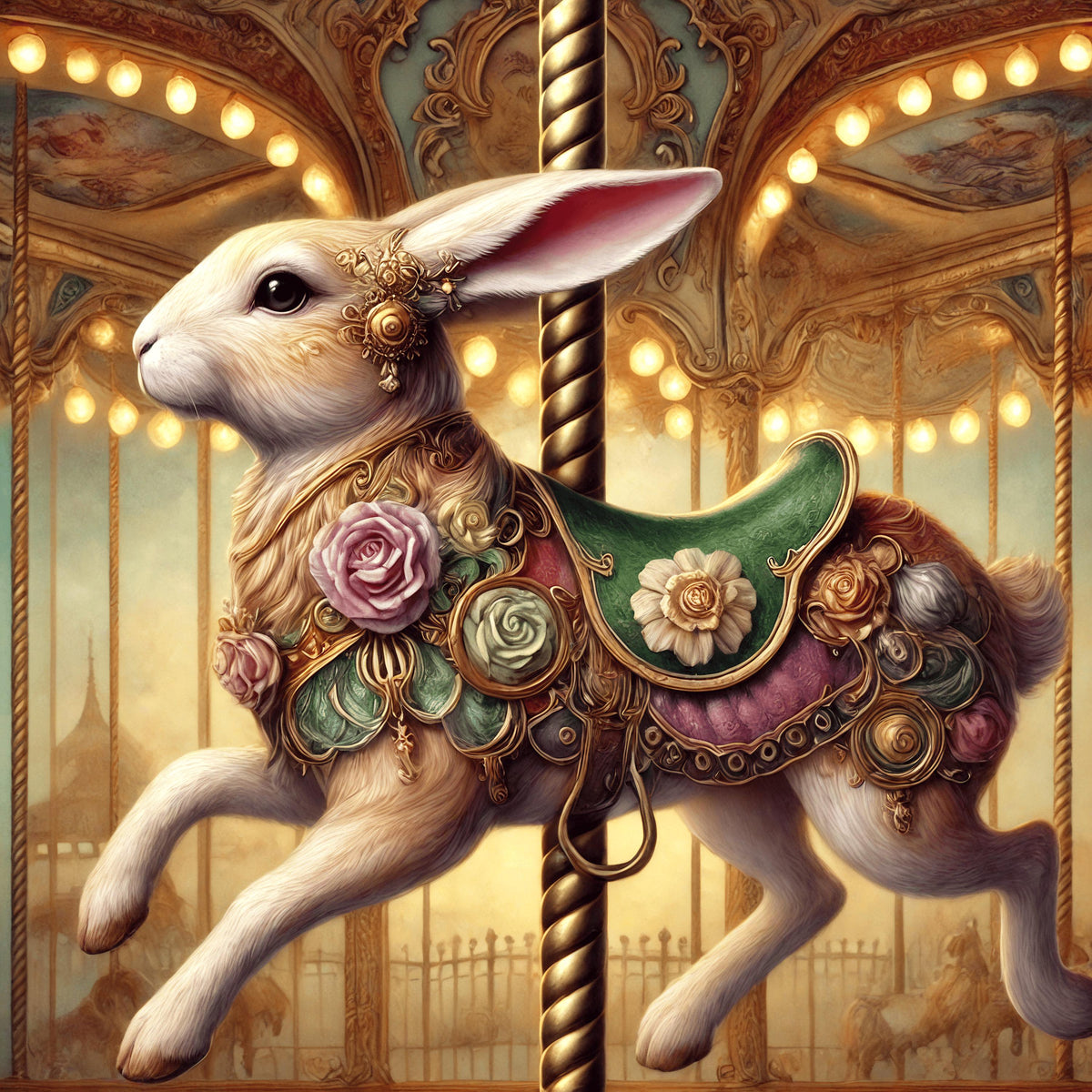 Vintage Carousel Bunny Print: Whimsical Victorian Fairground Art (Digital Download) 3