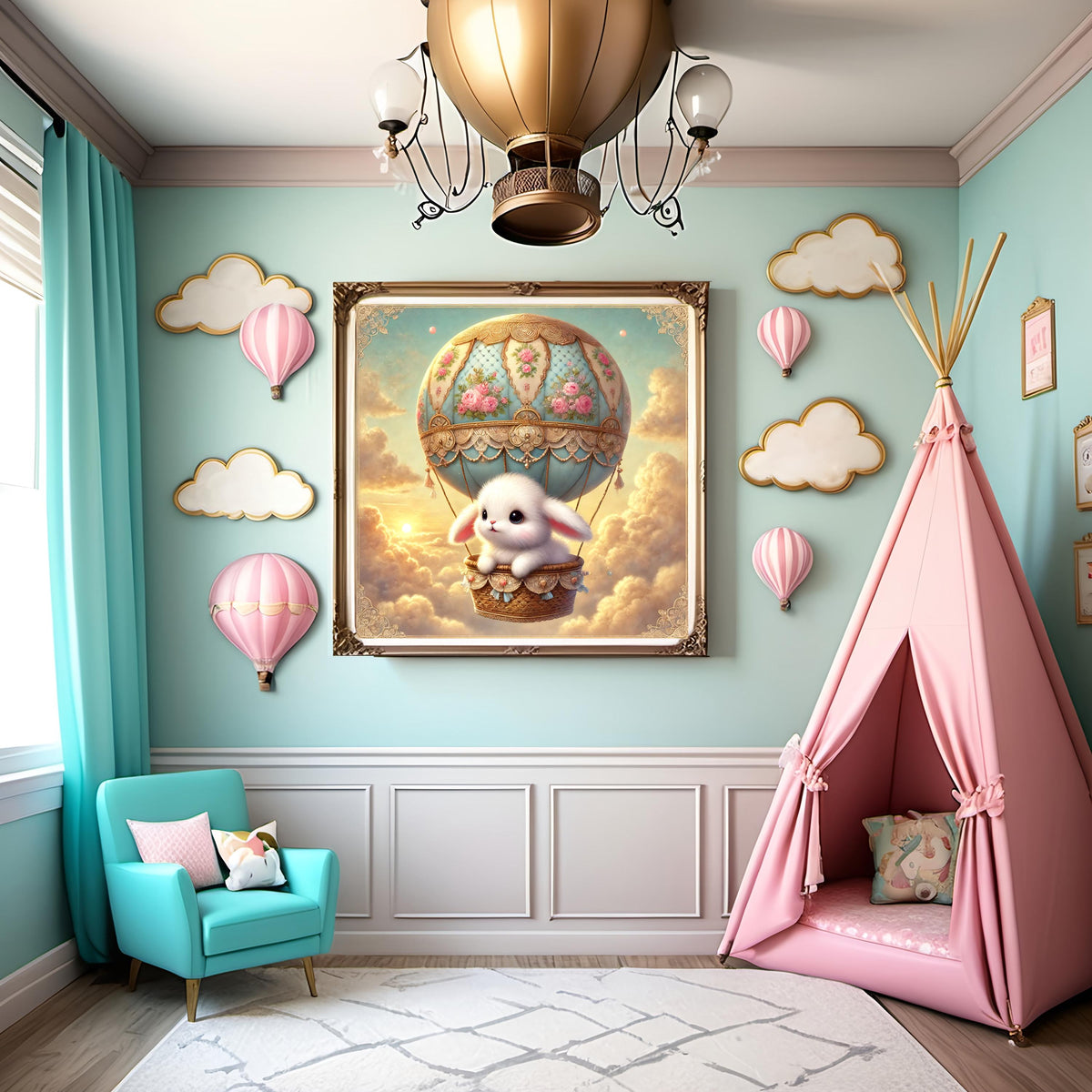 Bunny Hot Air Balloon Print: Whimsical Nursery Decor (Digital Download)