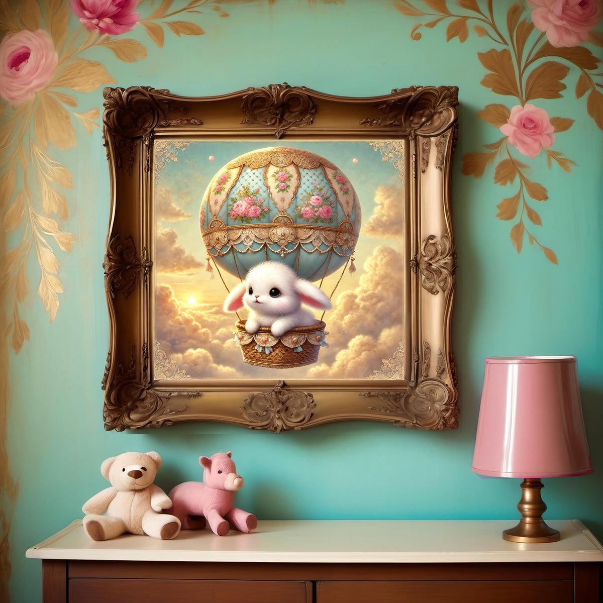 Bunny Hot Air Balloon Print: Whimsical Nursery Decor (Digital Download)