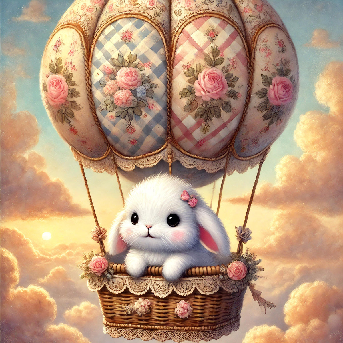 Vintage Bunny Hot Air Balloon Print: Whimsical Nursery Decor (Digital Download)