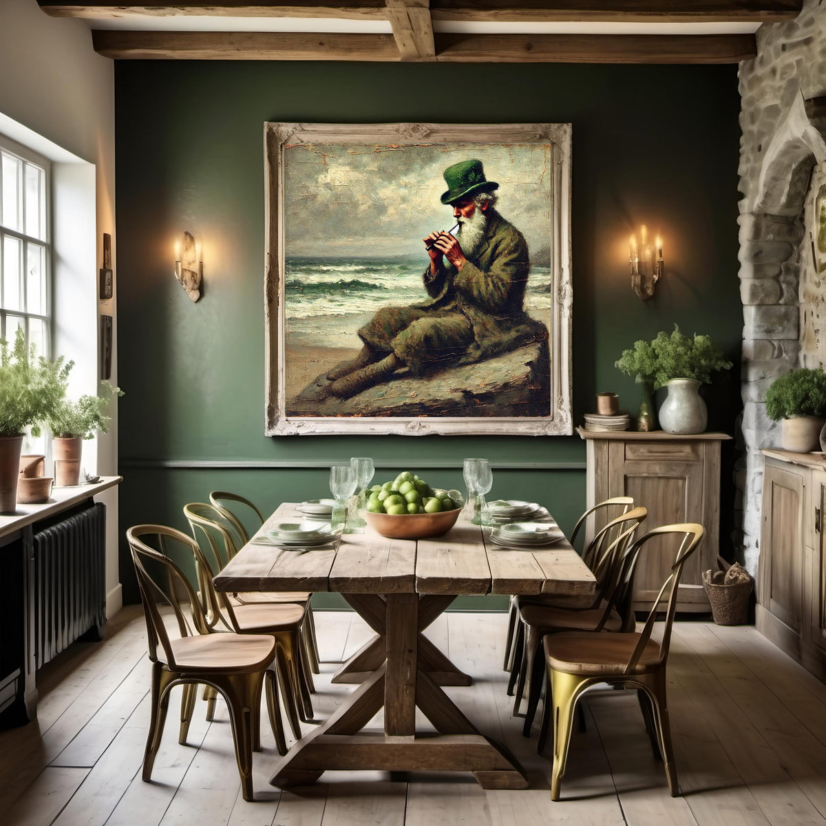 Vintage Irish Tin Whistle Player Seaside Painting (Digital Download)