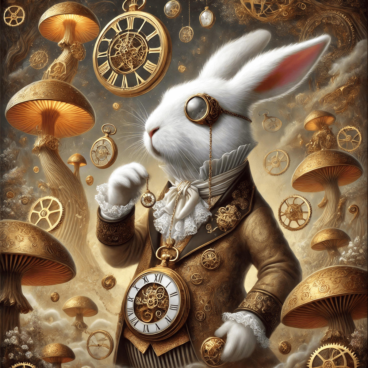 The Elegant Steampunk Timekeeper: Clockwork Rabbit Fantasy Art (Digital Download)