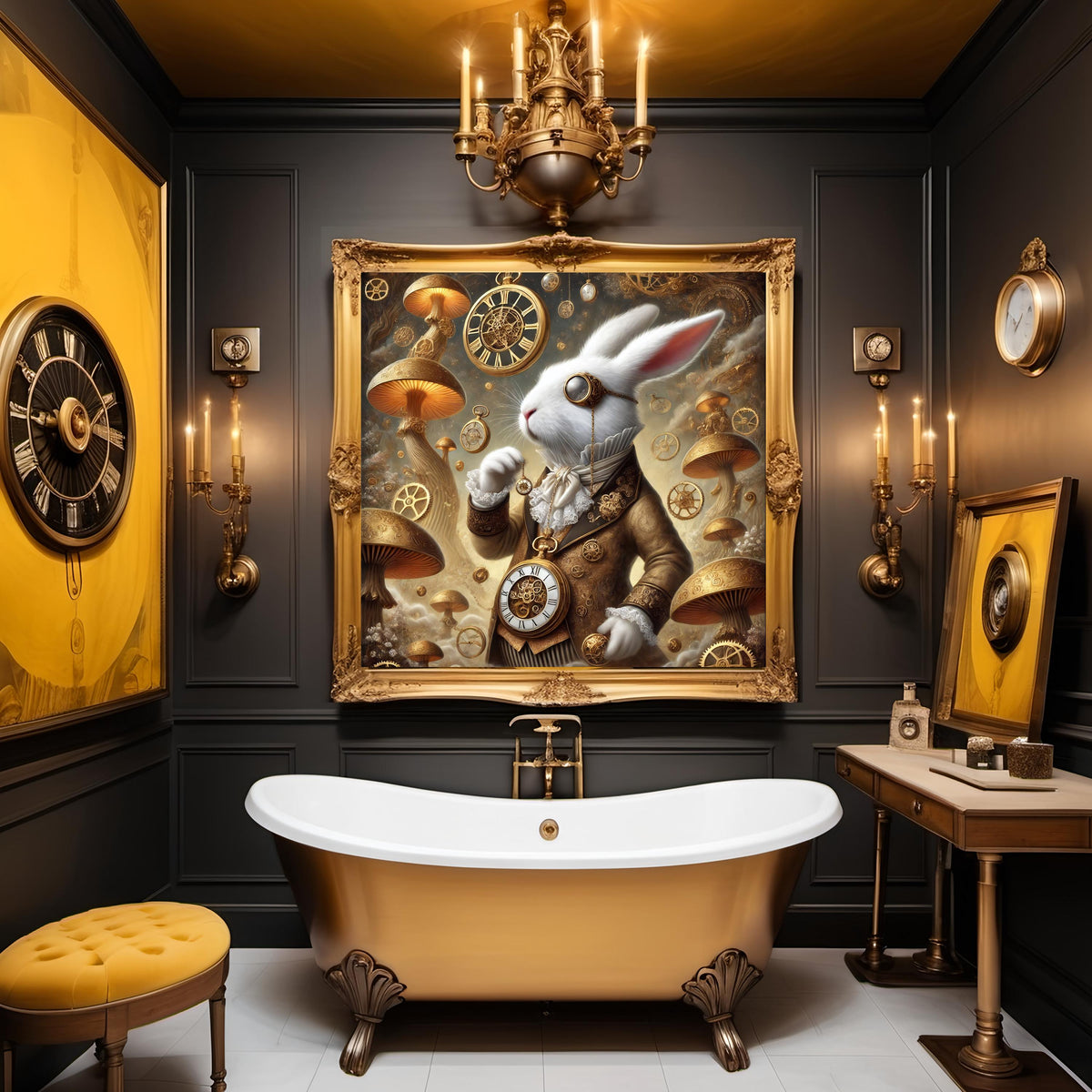 The Elegant Steampunk Timekeeper: Clockwork Rabbit Fantasy Art (Digital Download)