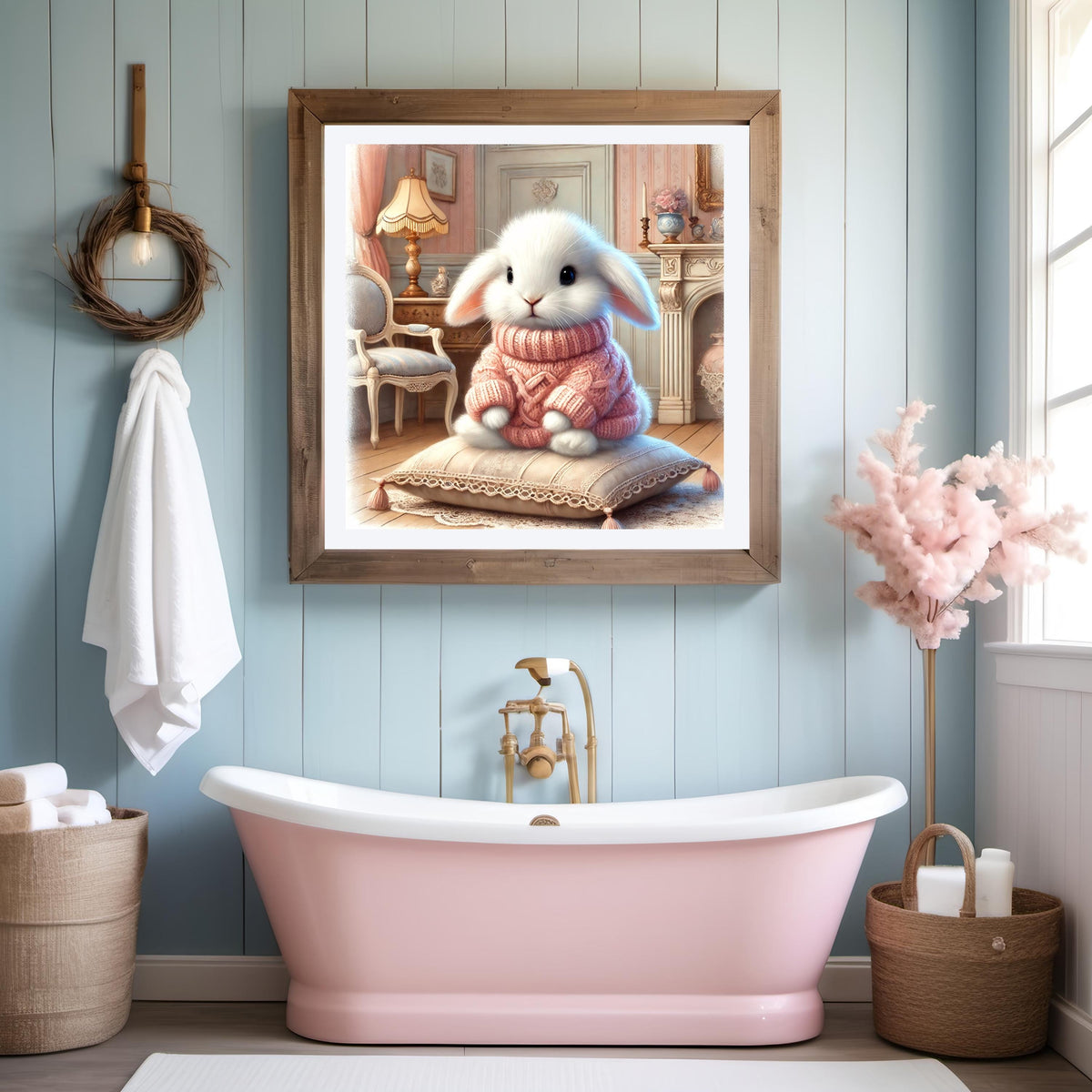 Bunny in Sweater Print: Whimsical Vintage Nursery Art (Digital Download)
