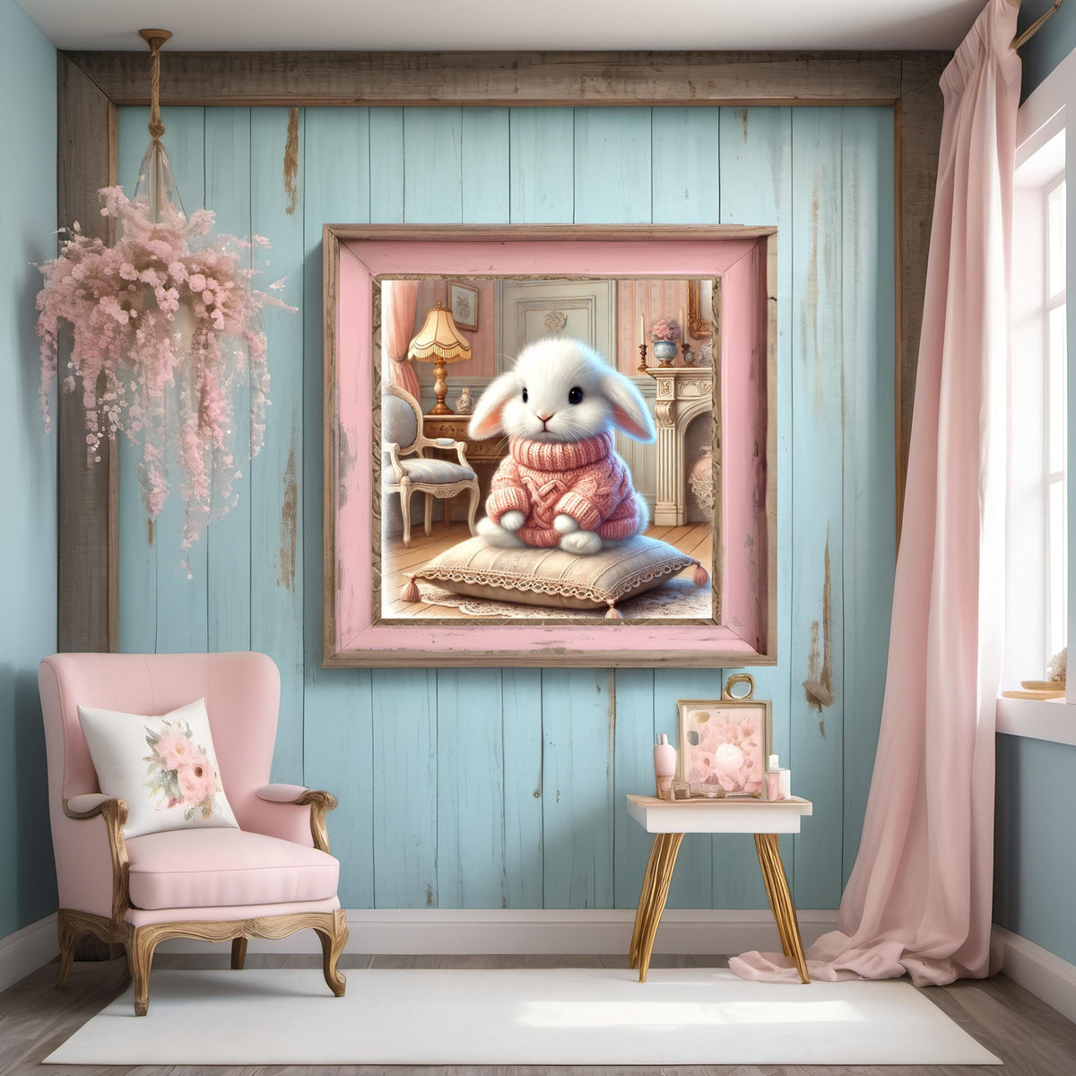 Bunny in Sweater Print: Whimsical Vintage Nursery Art (Digital Download)