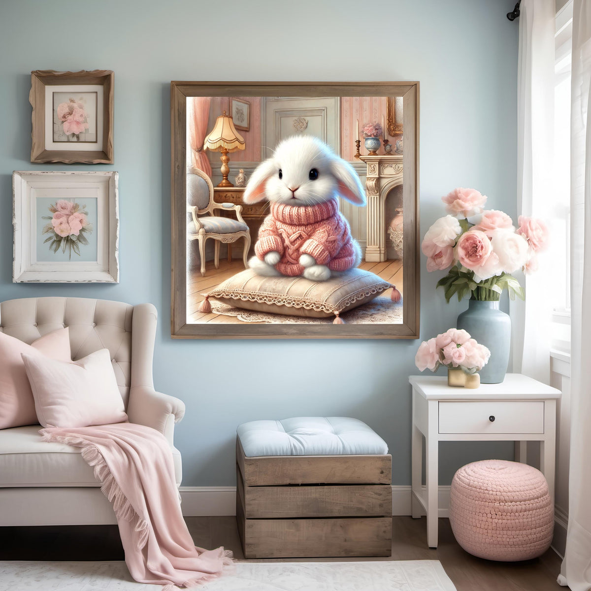 Bunny in Sweater Print: Whimsical Vintage Nursery Art (Digital Download)