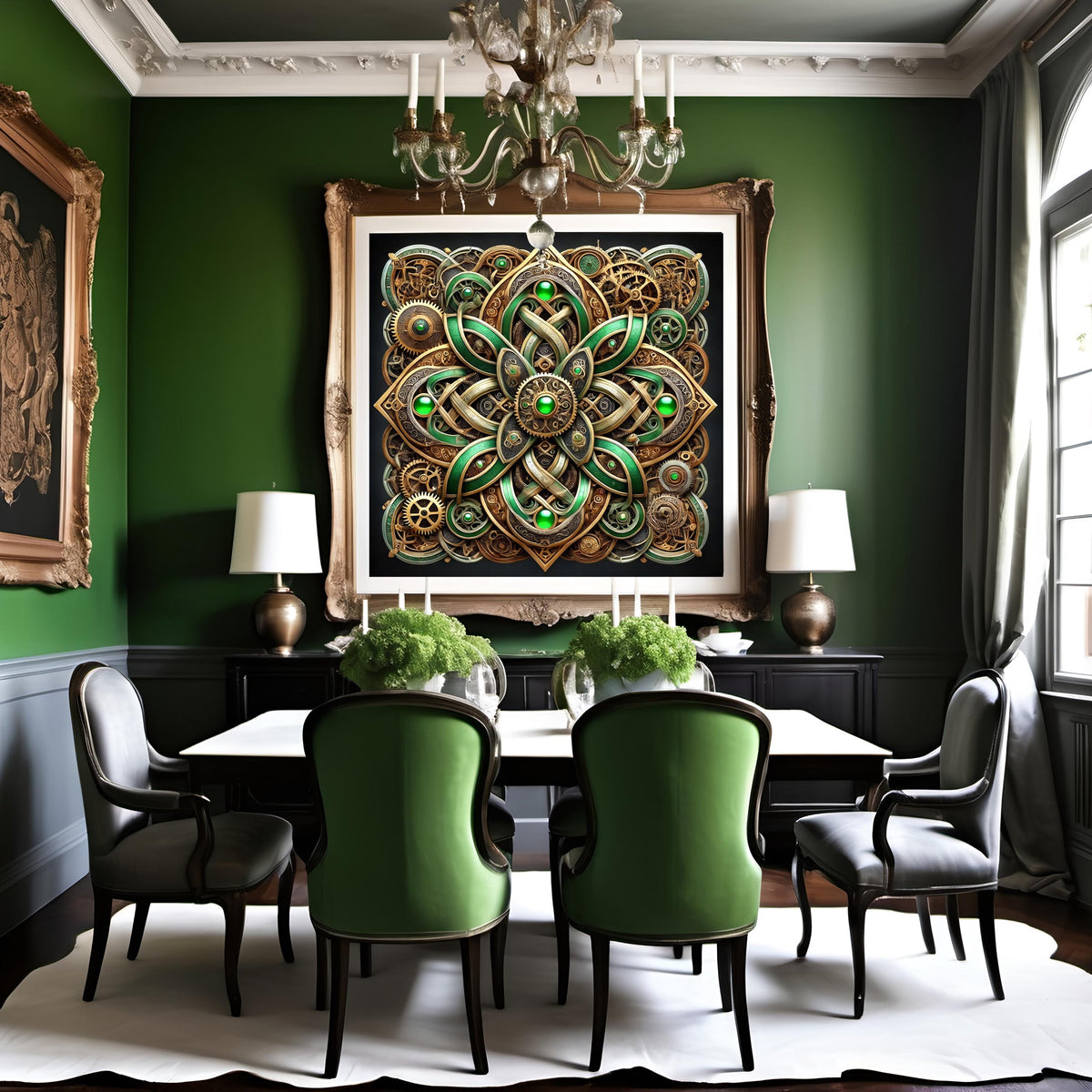 Steampunk Celtic Mandala Art: Gears, Knots, Emeralds (Digital Download)