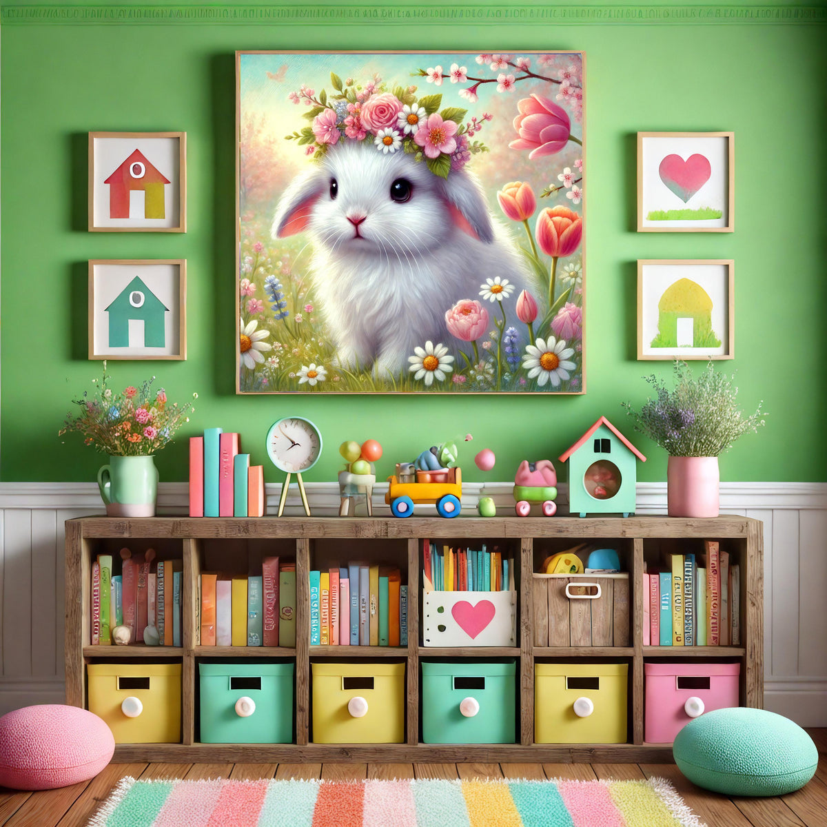 Floral Crown Bunny Print: Whimsical Cottagecore Easter Decor (Digital Download)