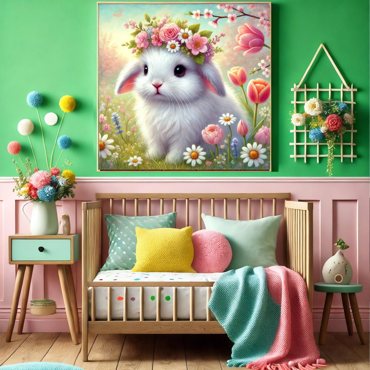 Floral Crown Bunny Print: Whimsical Cottagecore Easter Decor (Digital Download)