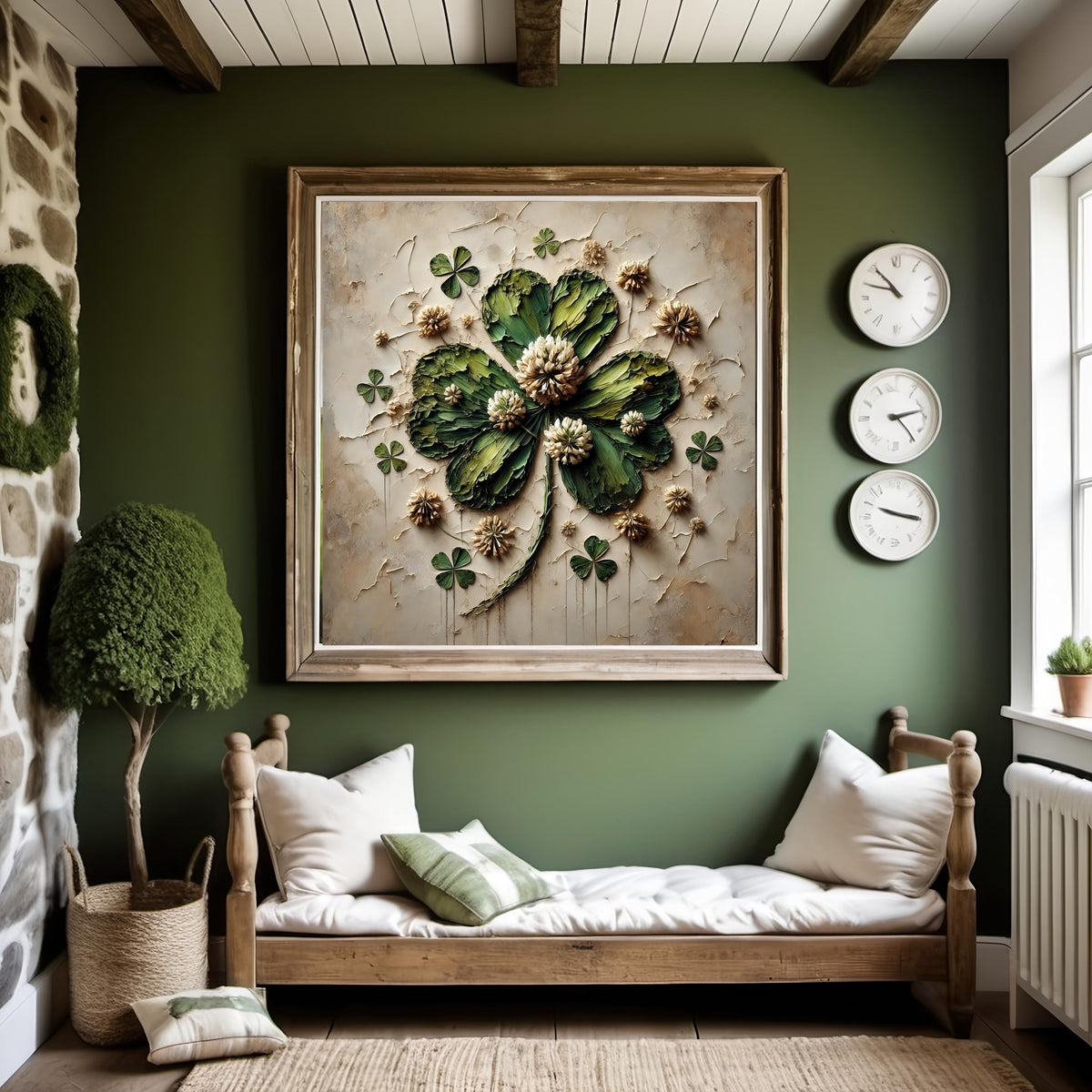 Clover Botanical Palette Painting: Textured Earthy Wall Art (Digital Download)