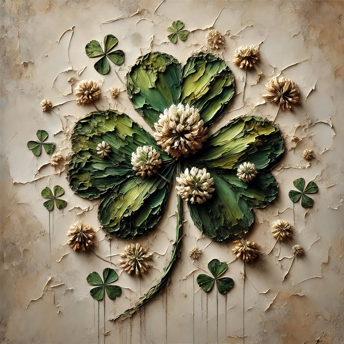Clover Botanical Palette Painting: Textured Earthy Wall Art (Digital Download)