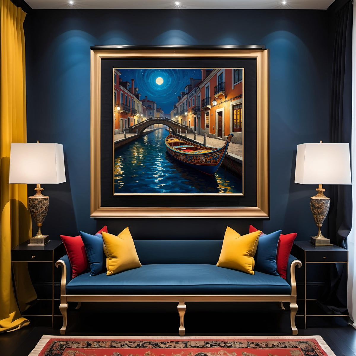 Moonlit Gondola Canal Art: Venice Sunset Scene (Digital Download)