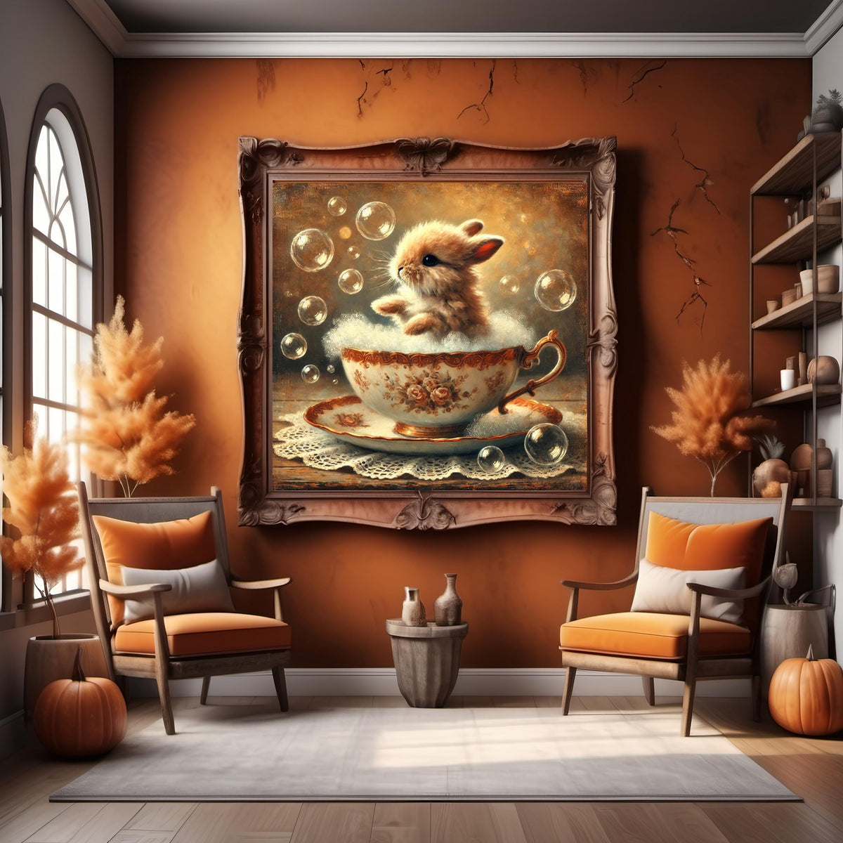 Vintage Bunny Teacup Print: Shabby Chic Nursery Decor (Digital Download)
