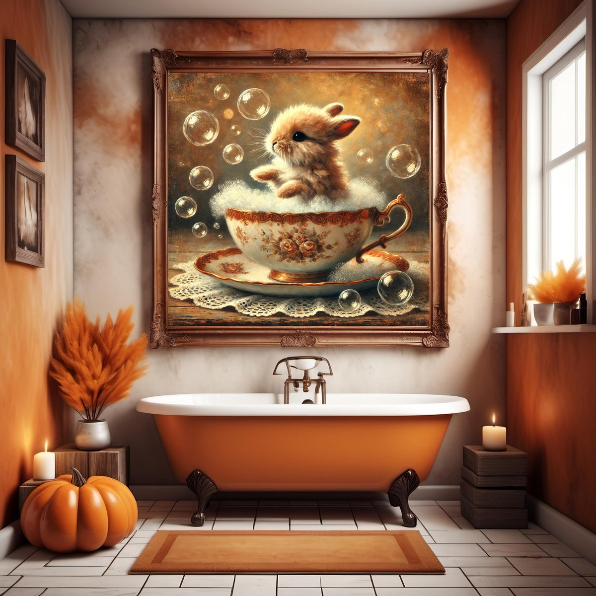 Vintage Bunny Teacup Print: Shabby Chic Nursery Decor (Digital Download)