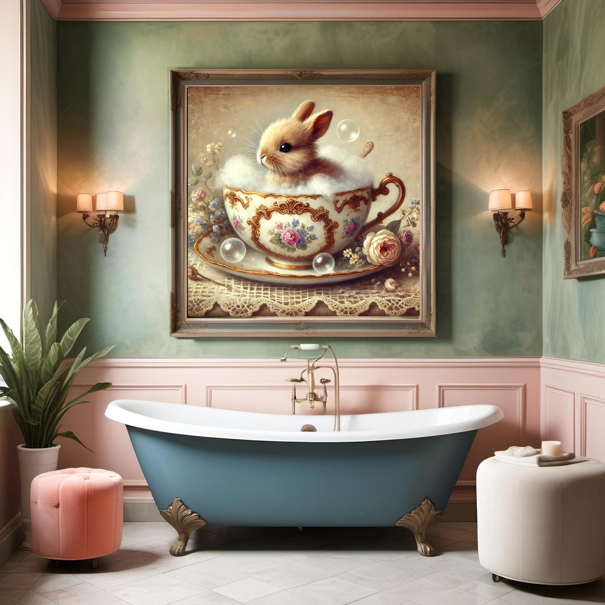 Vintage Bunny Teacup Print: Shabby Chic Nursery Decor (Digital Download) 2