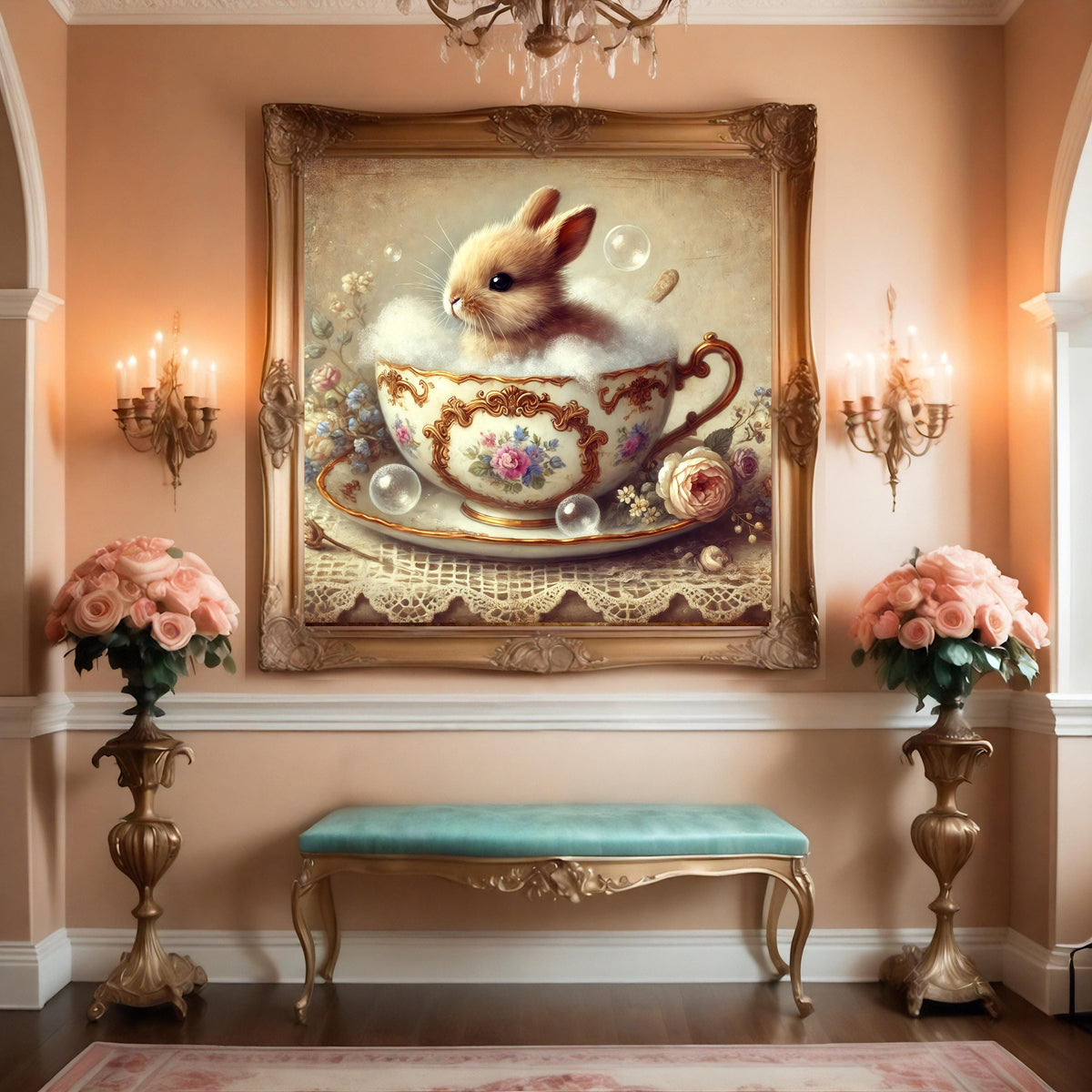 Vintage Bunny Teacup Print: Shabby Chic Nursery Decor (Digital Download) 2