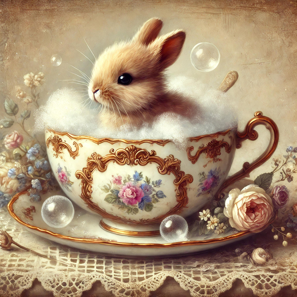 Vintage Bunny Teacup Print: Shabby Chic Nursery Decor (Digital Download) 2