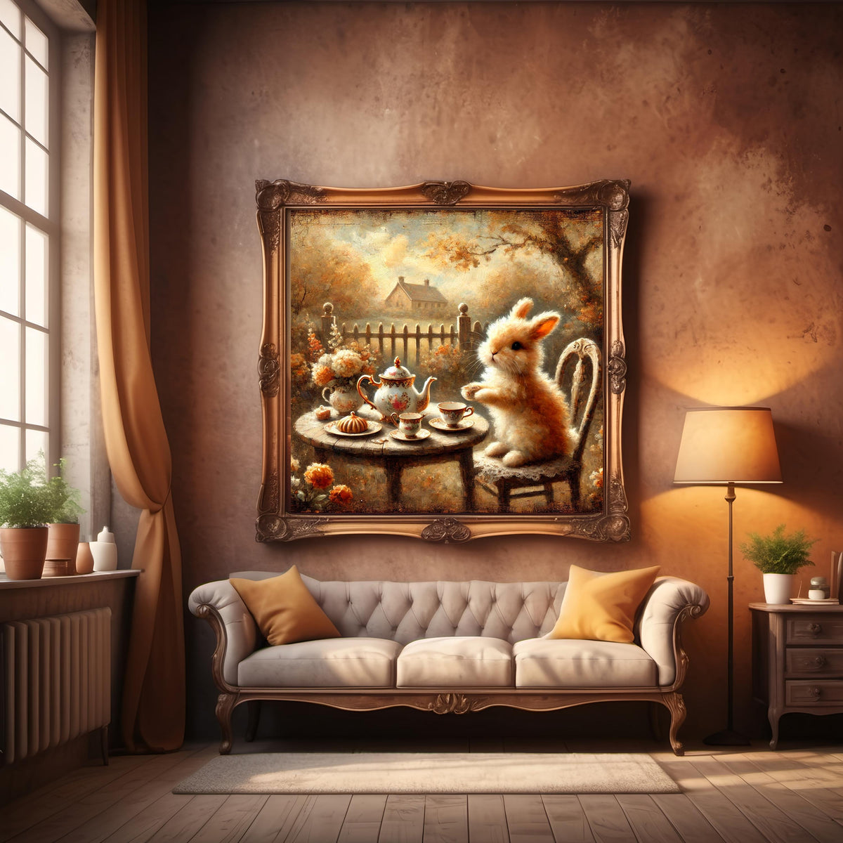 Bunny Tea Party Vintage Print: Farmhouse Cottagecore Decor (Digital Download)