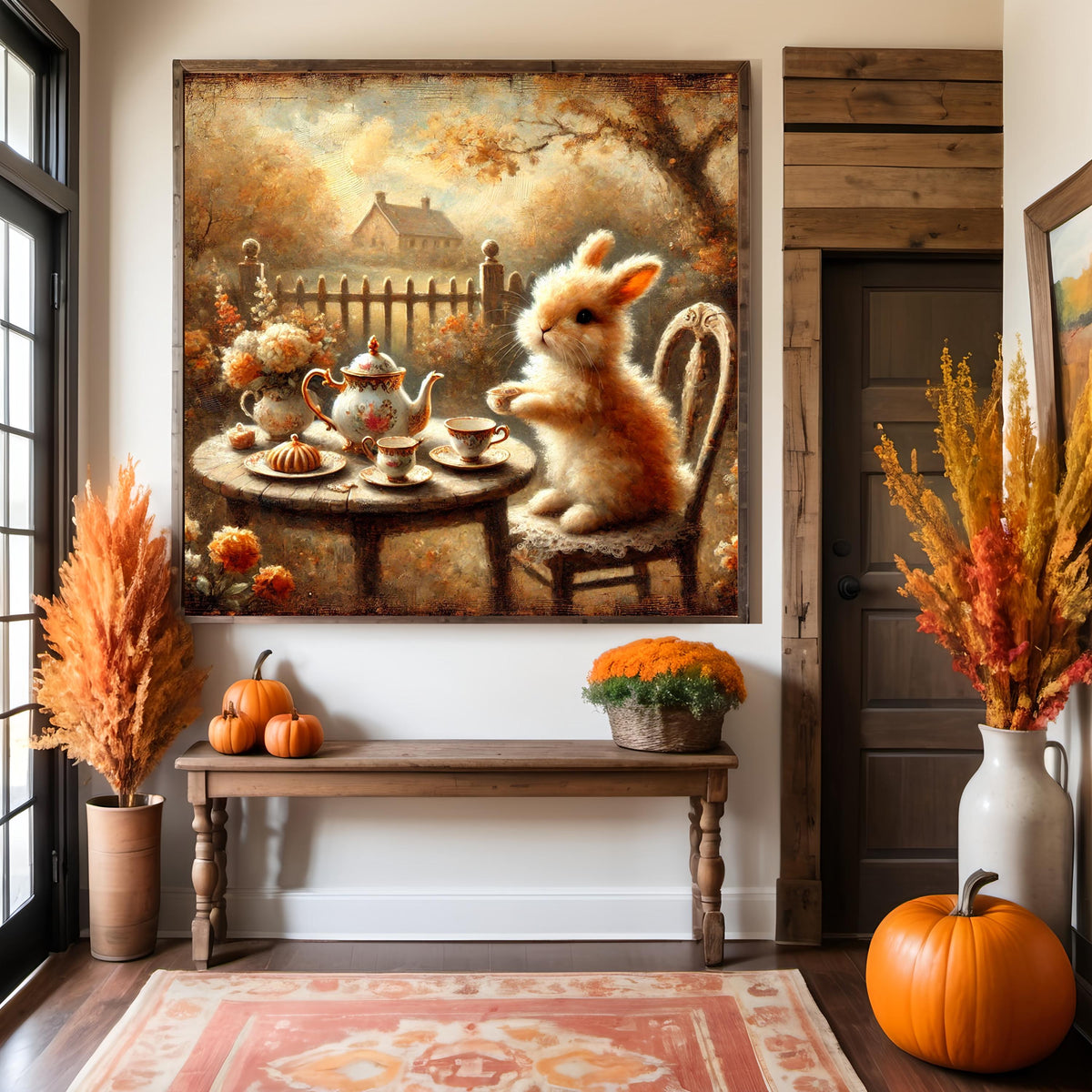 Bunny Tea Party Vintage Print: Farmhouse Cottagecore Decor (Digital Download)