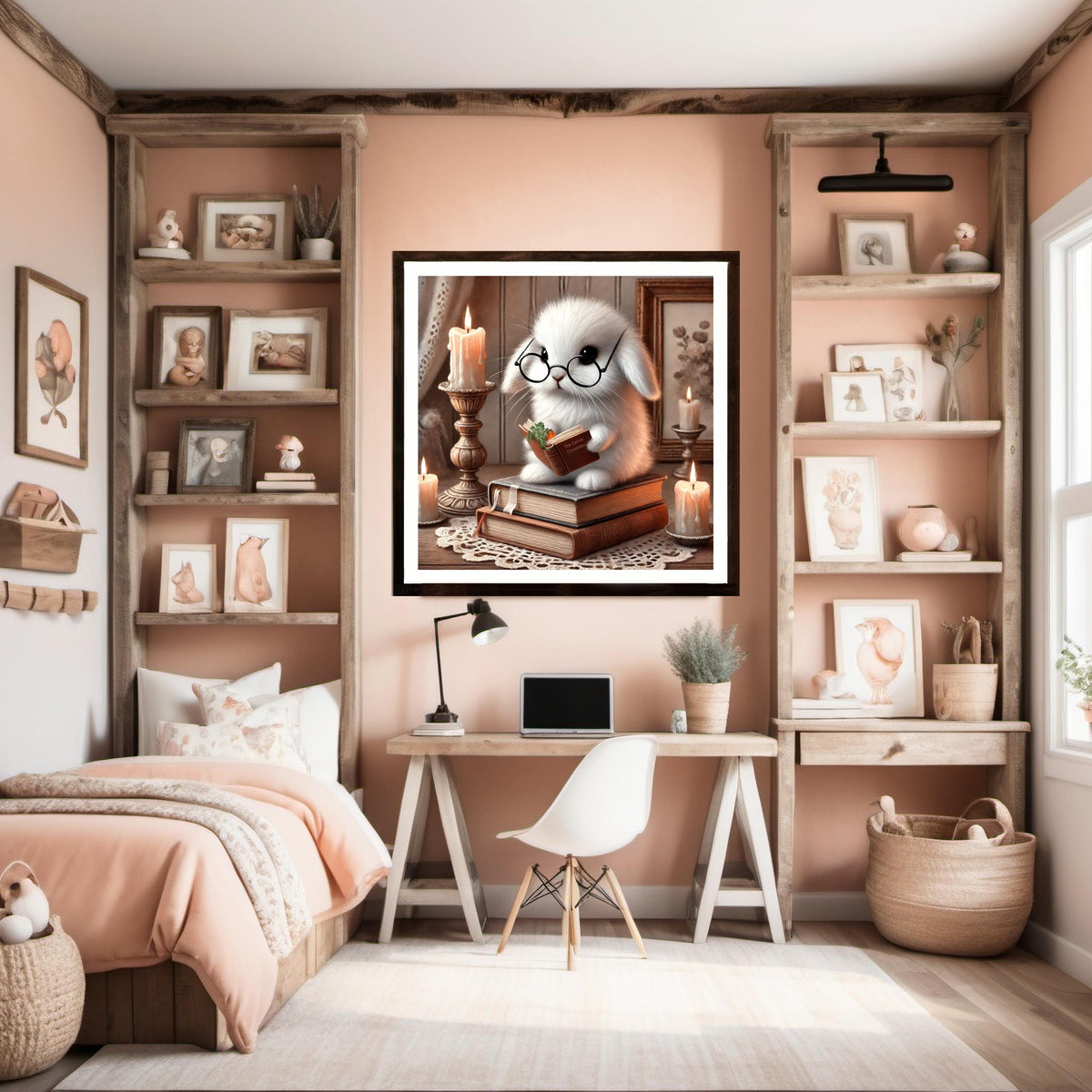 Studious Bunny Print: Vintage Book Lover, Cottagecore Nursery (Digital Download)