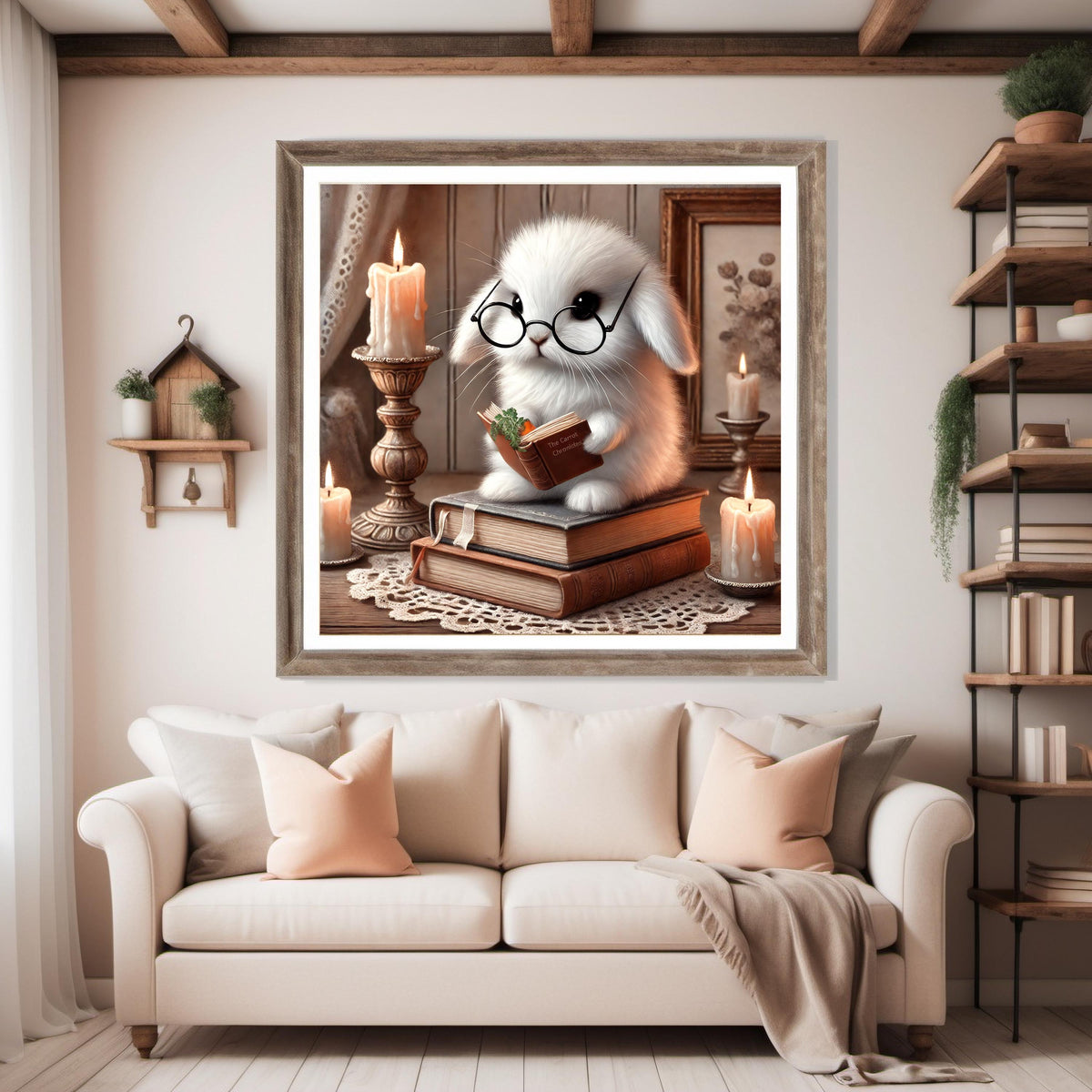 Studious Bunny Print: Vintage Book Lover, Cottagecore Nursery (Digital Download)