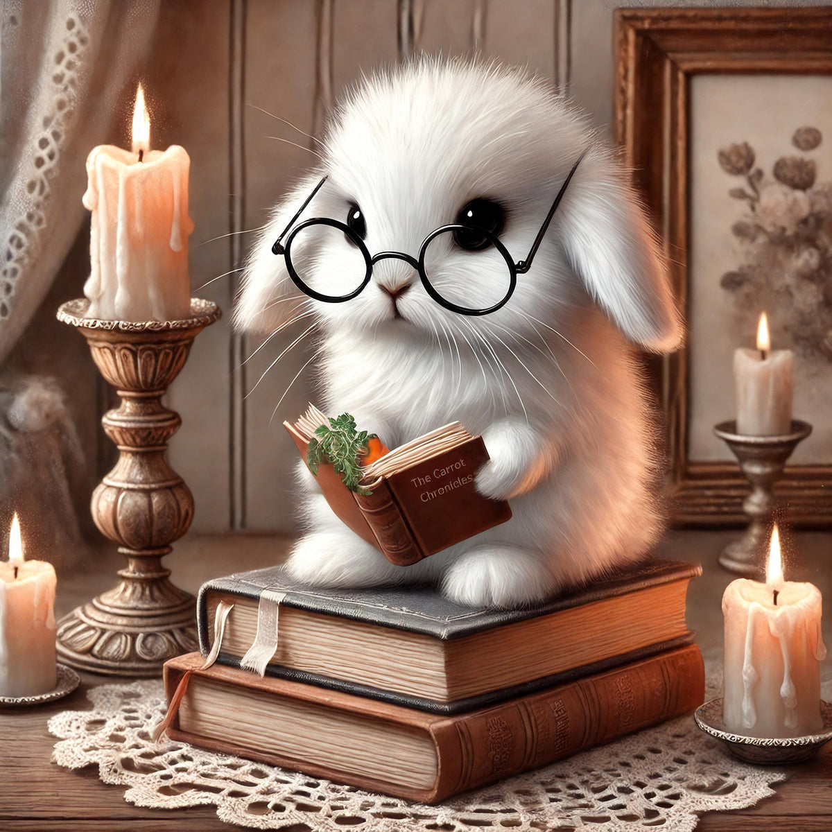 Studious Bunny Print: Vintage Book Lover, Cottagecore Nursery (Digital Download)