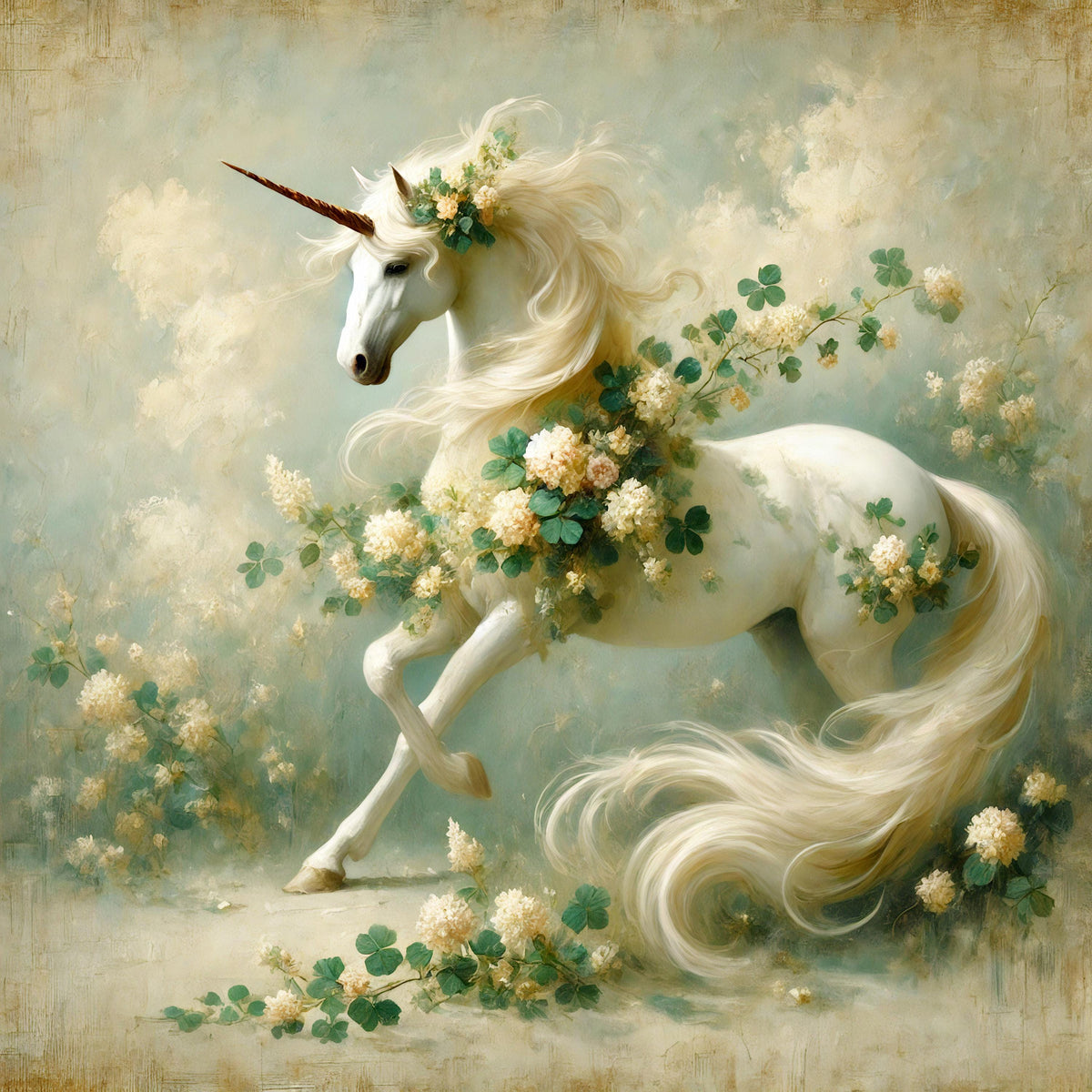 Ethereal Unicorn Print: Vintage Impressionist St. Patrick's Day Art (Digital Download)