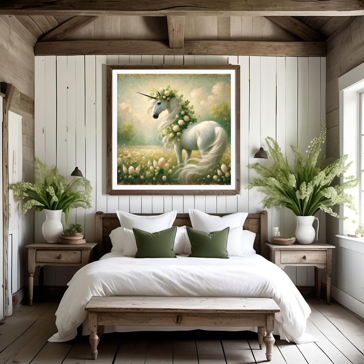 Magical Clover Unicorn Print: Vintage Impressionist Fantasy Art (Digital Download)