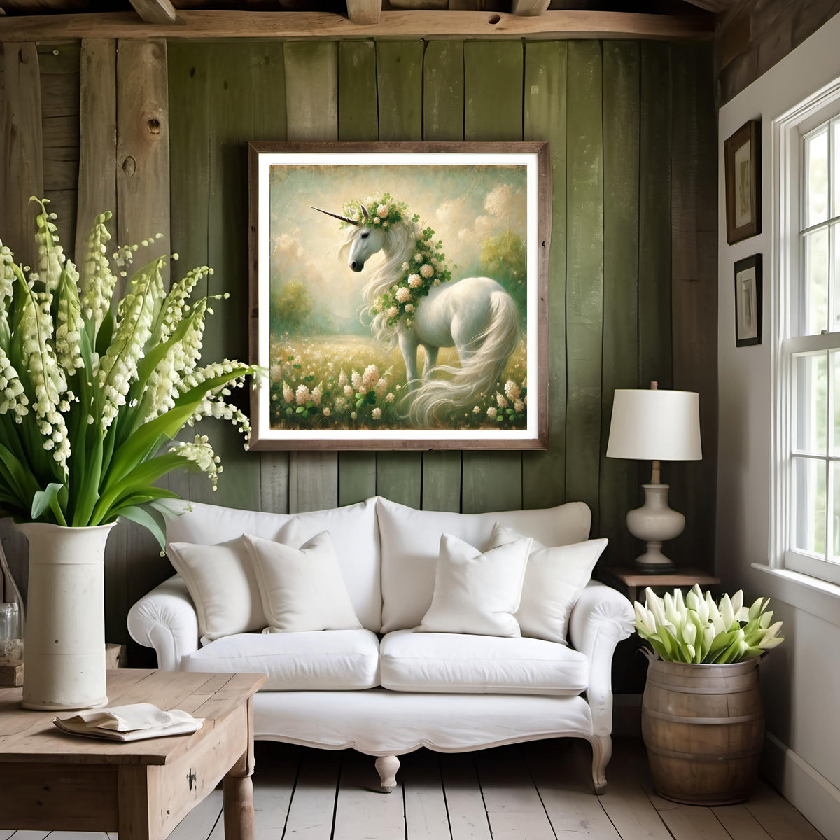 Magical Clover Unicorn Print: Vintage Impressionist Fantasy Art (Digital Download)
