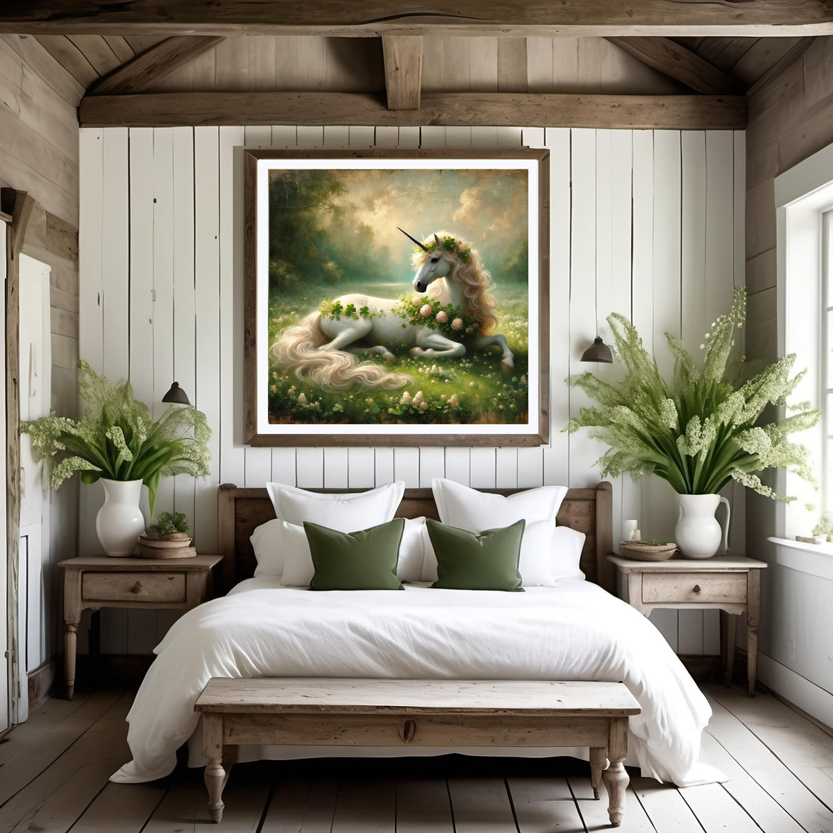 Clover Unicorn Fantasy Art Print: Vintage Impressionist St. Patrick's Day (Digital Download)